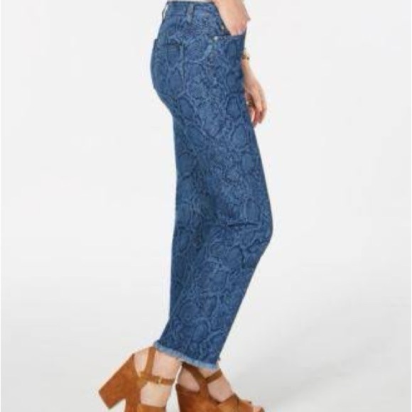 Michael Kors snake print denim jeans raw hem - Picture 7 of 11